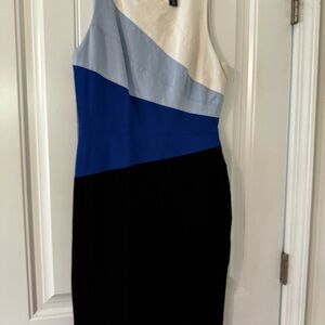 White House Black Market One Shoulder Dress - Blue, Black, White